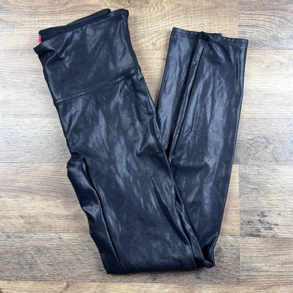 SPANX Black Faux Leather Leggings Women's Sz Medium